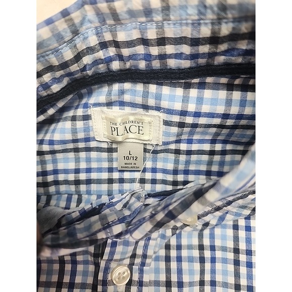 Children's Place Button Down Long Sleeve Boys Large 10-12 Blue Check - Picture 2 of 6